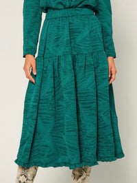 Emerald Green Textureed Tiered Midi Skirt