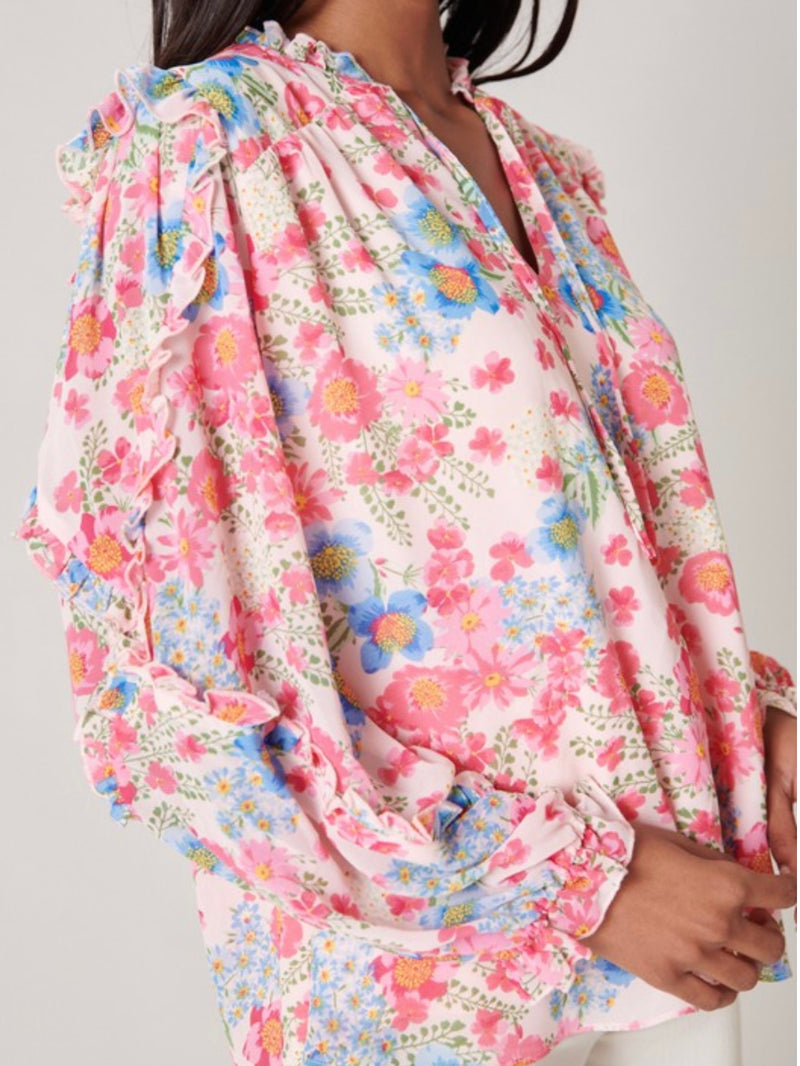 Pink Floral Long Sleeve Blouse