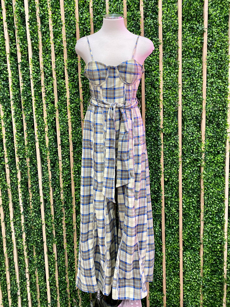 Plaid Strapless Bustier Jumpsuit