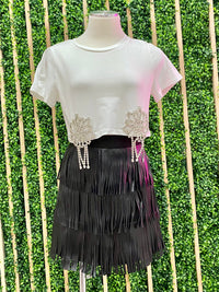 Pleather Fringe Mini Skirt