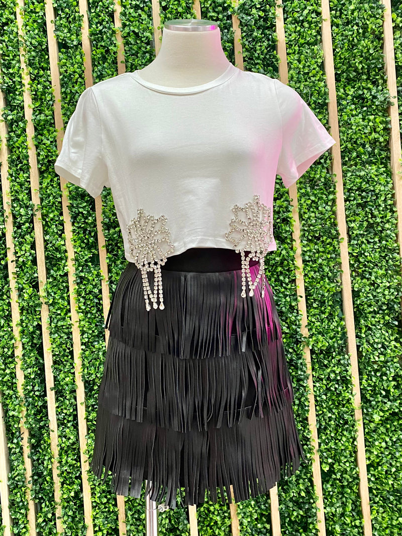 Pleather Fringe Mini Skirt