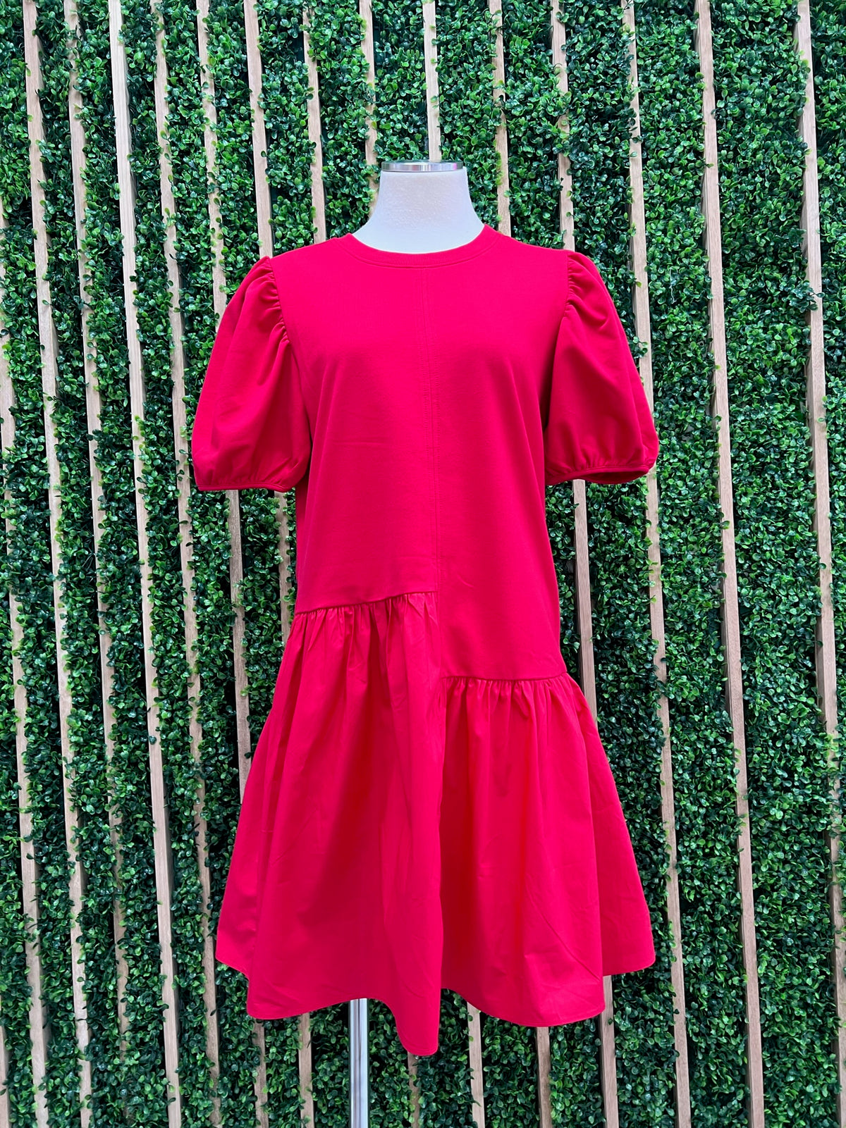 Red Classy Balloon Sleeve Dress