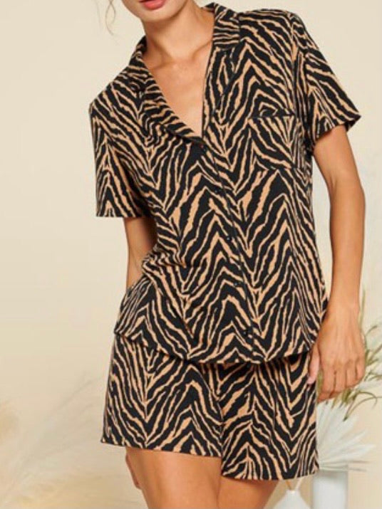 Mocha Zebra Printed PJ Set