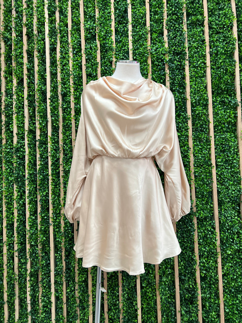 Cream Draped Long Sleeve Dress