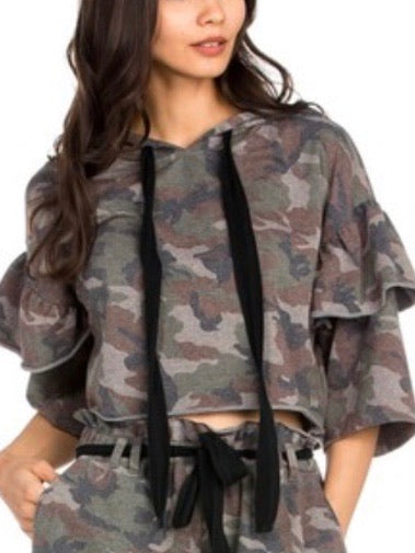 Camo Lace Up Crop Top