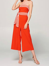 Tomato Trim Strapless Culote Jumpsuit