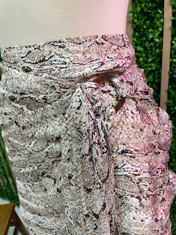 Brown Snake Ruched Mini Skirt