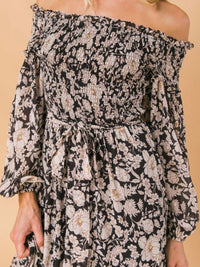 Black Floral Off Shoulder Maxi Dress