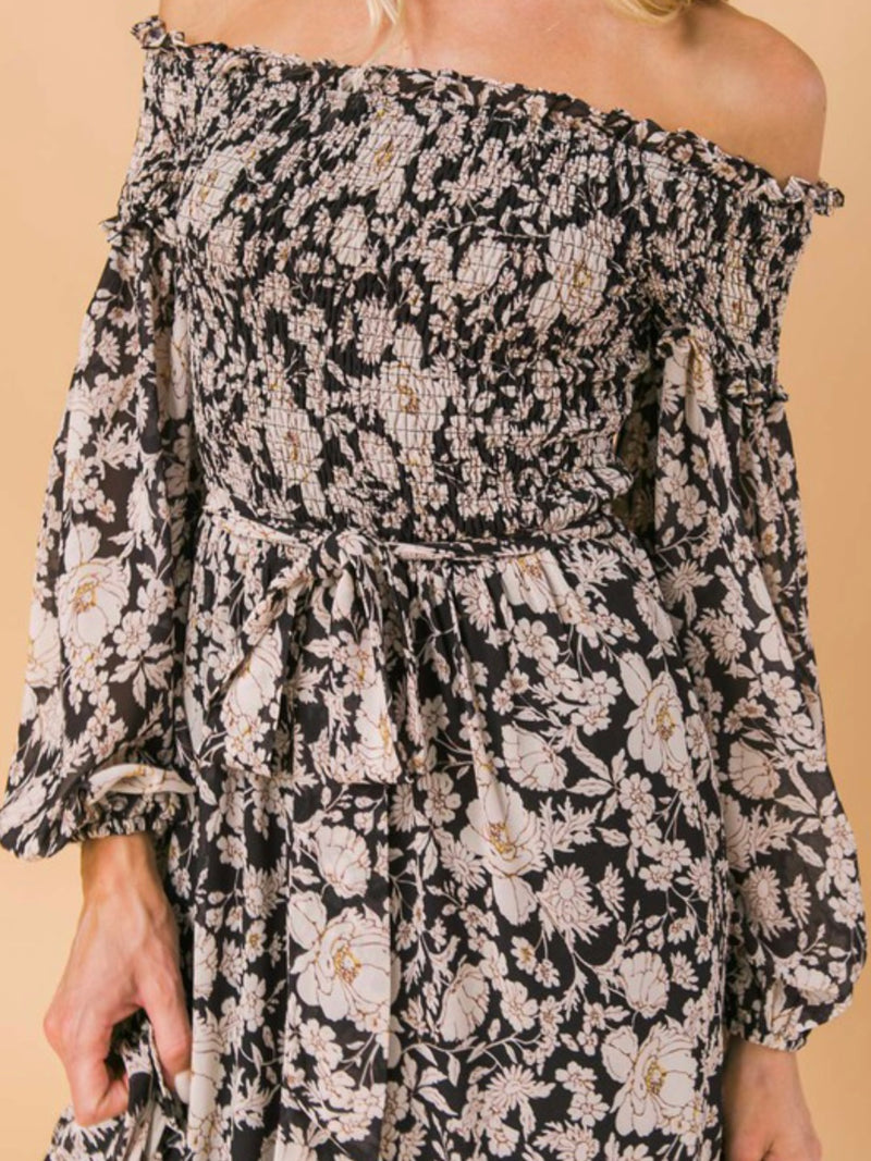 Black Floral Off Shoulder Maxi Dress