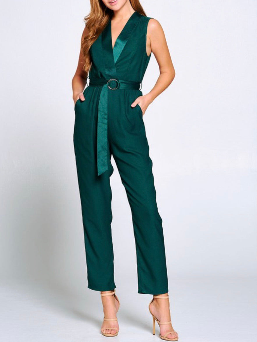 Forest Green  Tux Sleeveless Jumpsuit