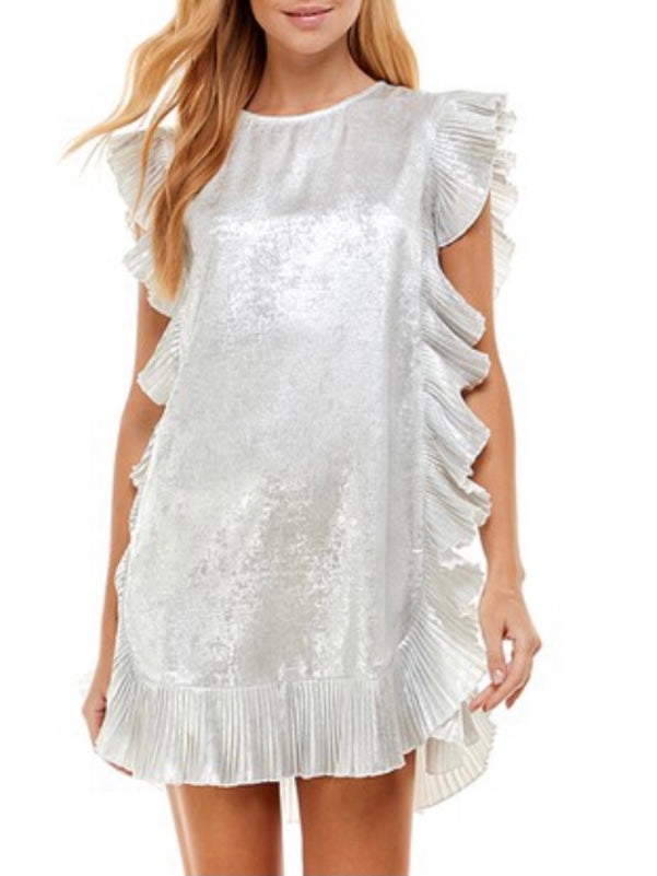 Metallic Ruffle Trim Short Dress