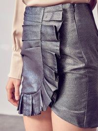 Metallic Side Ruffle Mini Skirt