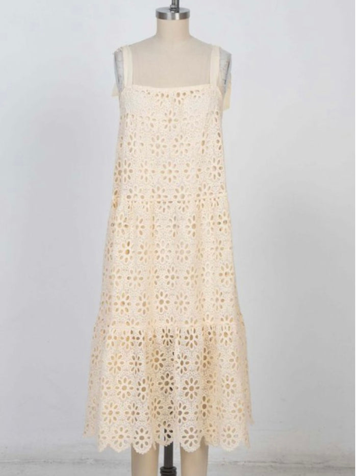 Delicate Cream Eyelet Midi Dress