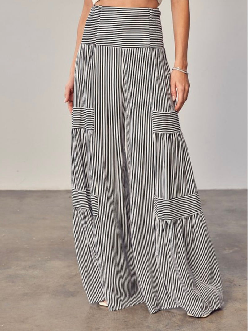 Stripe Tiered Wide Leg Palazzo