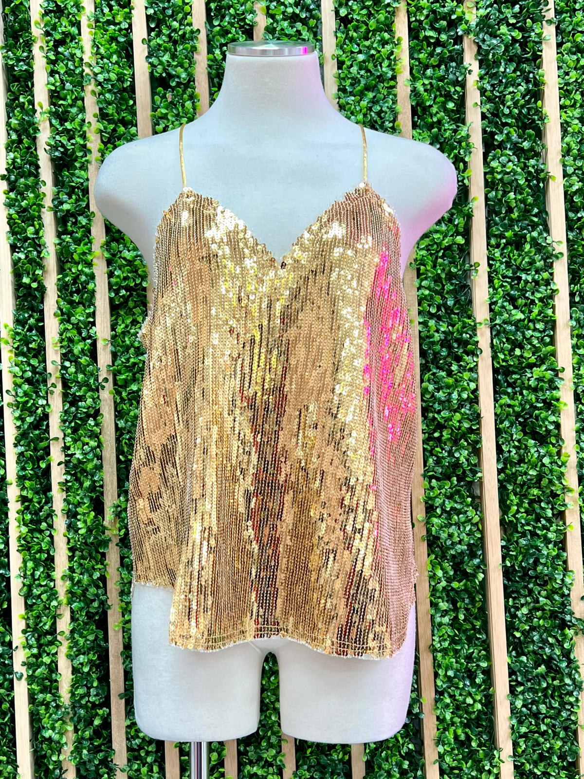 Gold Sequin V Neck Cami