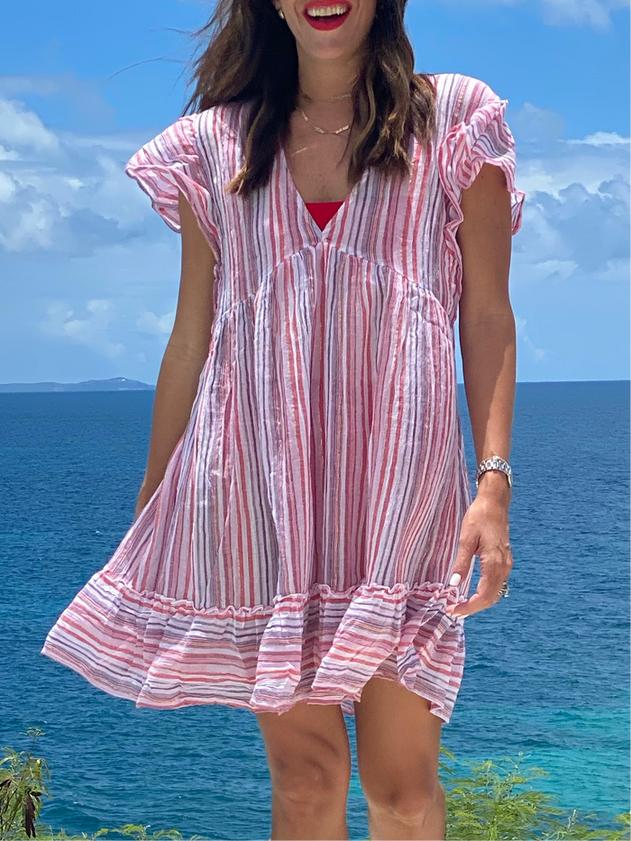 Multi Pink Stripe Crinkled coverup