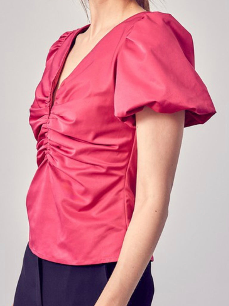 Classy V Neck Puff Sleeve Top