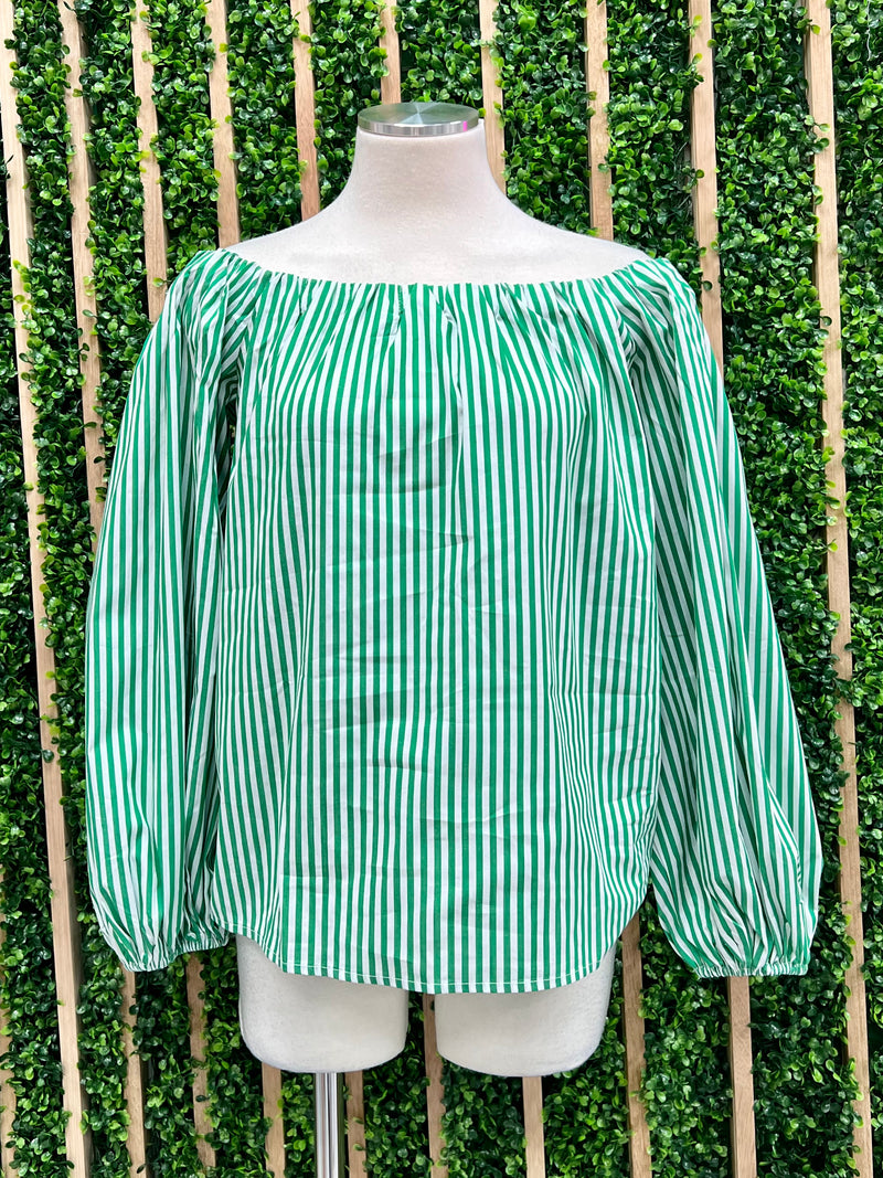 Green Stripe Off SHoulder Top