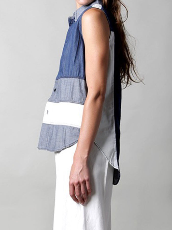 Denim Color Block Top