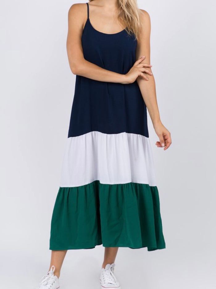 Navy Tiered Midi Dress