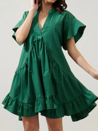 Emerald V Neck Tiered Short Dress