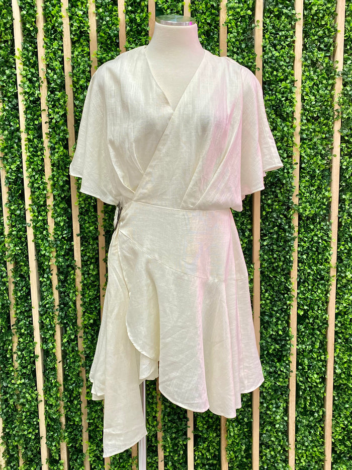 Exquisite Ivory Linen Wrap Dress