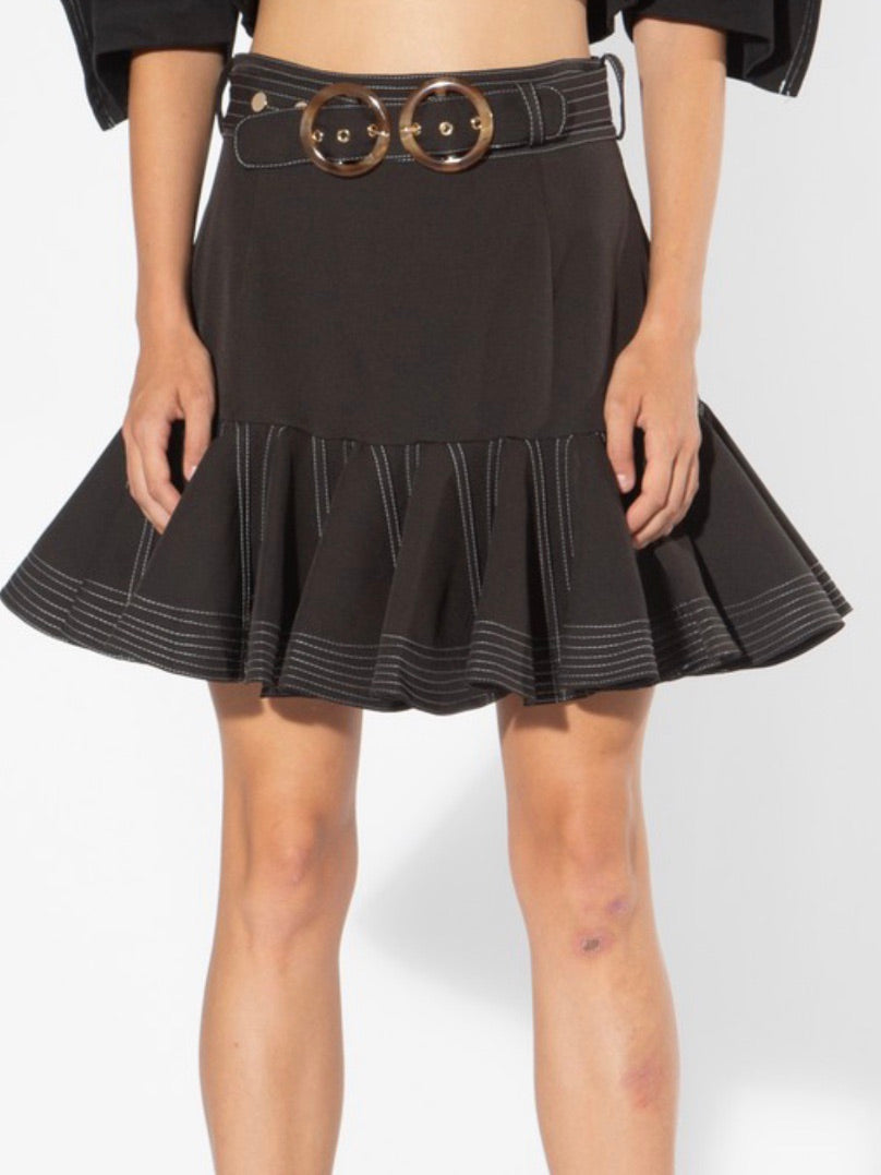 Black Ruffled Mini Skirt