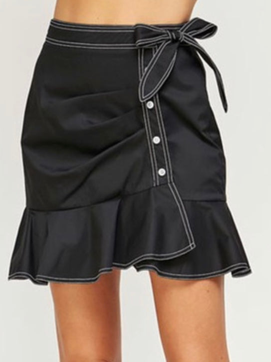 Black Stitch Detail Short Skirt