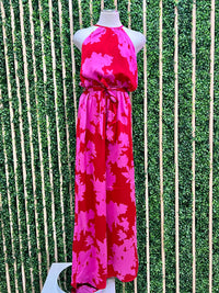 Elegant Red Pink Halter Jumpsuit