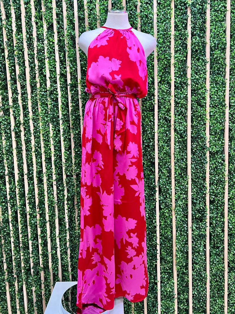 Elegant Red Pink Halter Jumpsuit