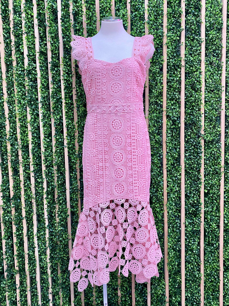 Delicate Blush Lace Midi Dress