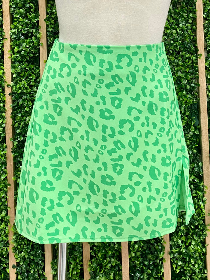 Green Leopard happy Side Slit Skirt