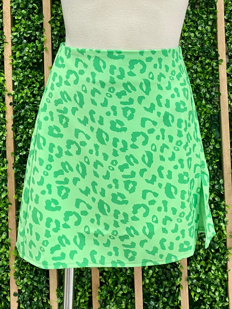 Green Leopard happy Side Slit Skirt