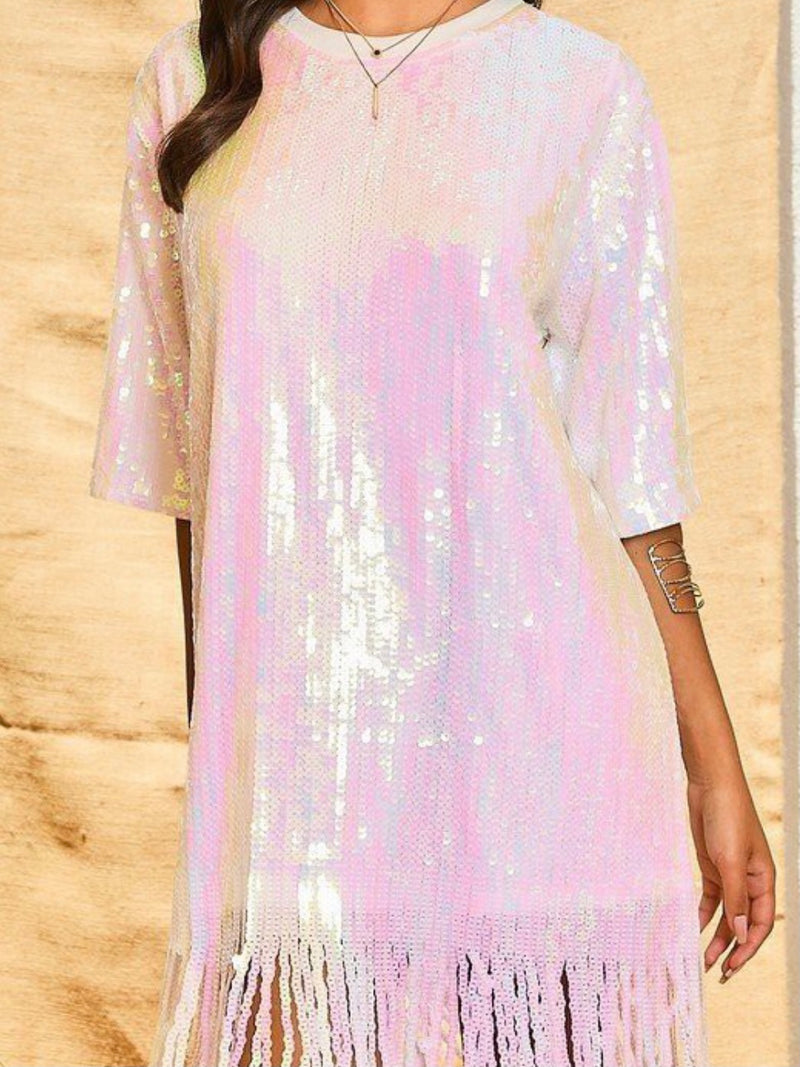 White Sequin Shirt Dress