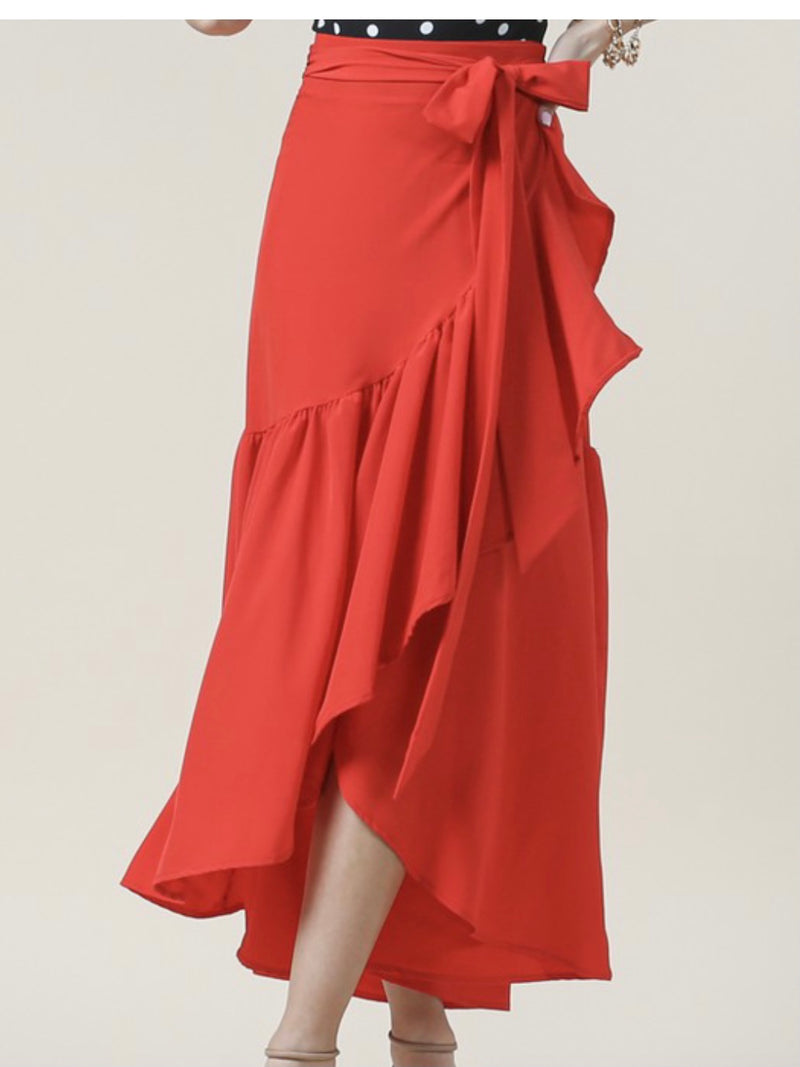 Solid Wrap Ruffle Skirt