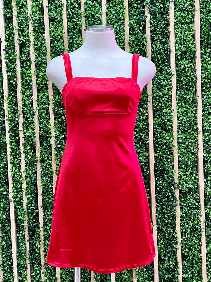 Red Bustier Satin Short Dress