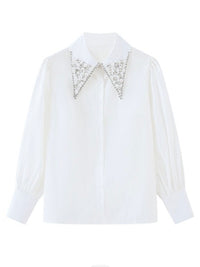 Rhinestone Collar Button Down Blouse