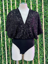 Black V Neck Sequin Bodysuit