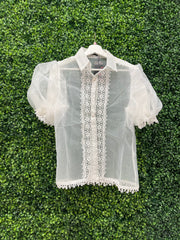 Lace Detail Organza Puff Sleeve Top