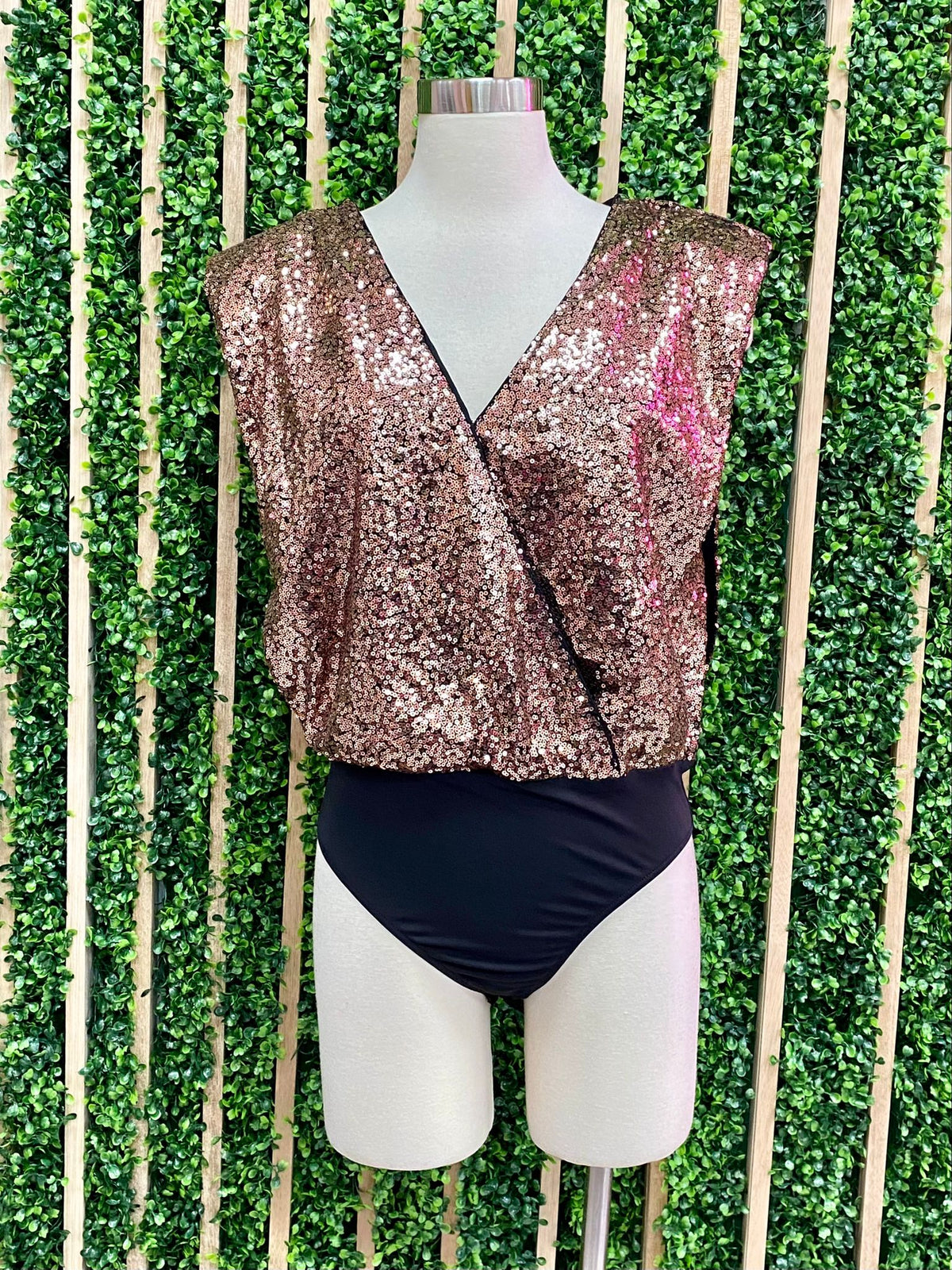 Sequin Deep V Neck Bodysuit