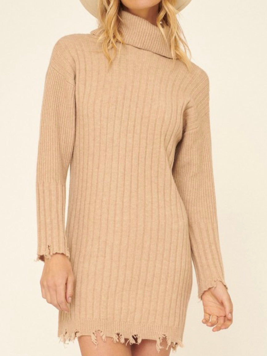 Ribbed Knit Distressed Sweater Dress