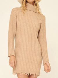 Ribbed Knit Distressed Sweater Dress