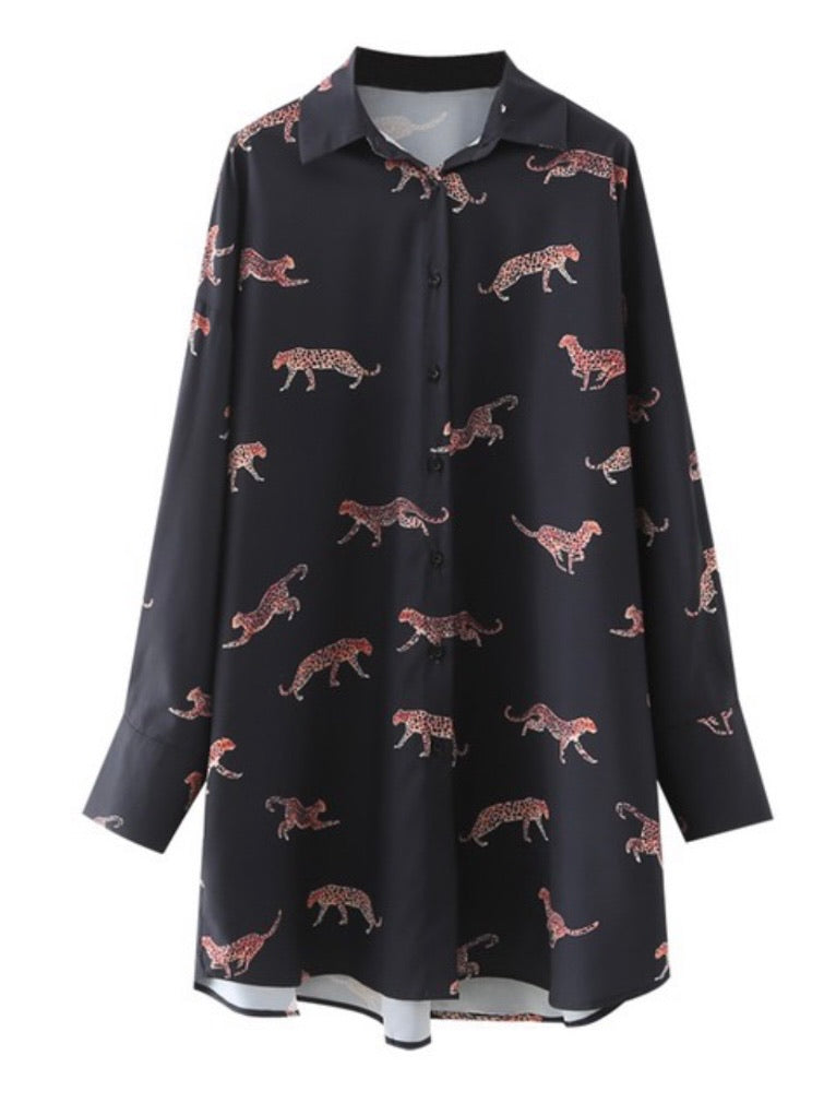 Tiger Print Blouse Dress