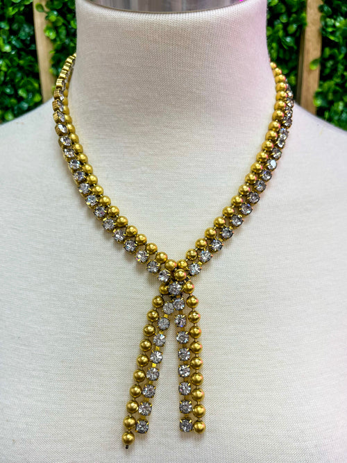 Exquisite Crystal Gold Tie Necklace