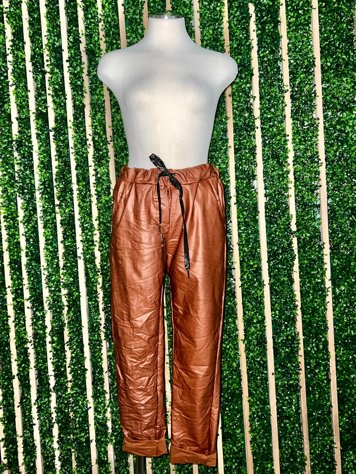 One Size Pleather Cropped Joggers