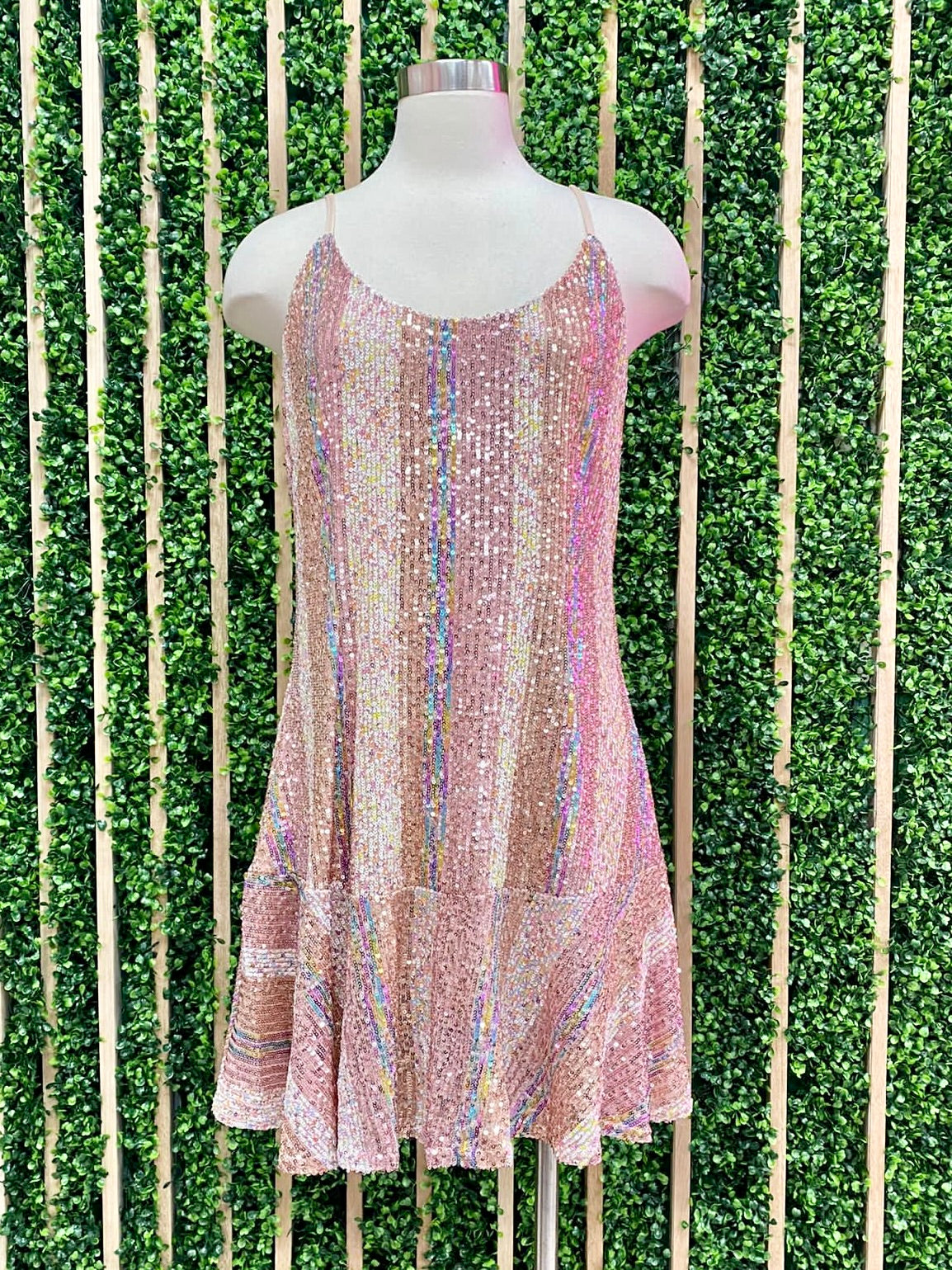 Multi Pink Color Block Sequin Drop Waist Dress