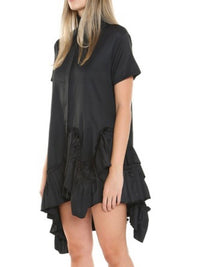 Frilled High Neck Uneven Hem Short Dress
