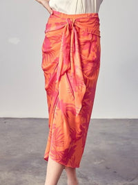 Papaya Print Ruched Midi Skirt