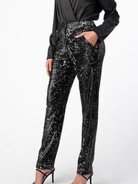 Black Sequin Stratight Leg Trouser