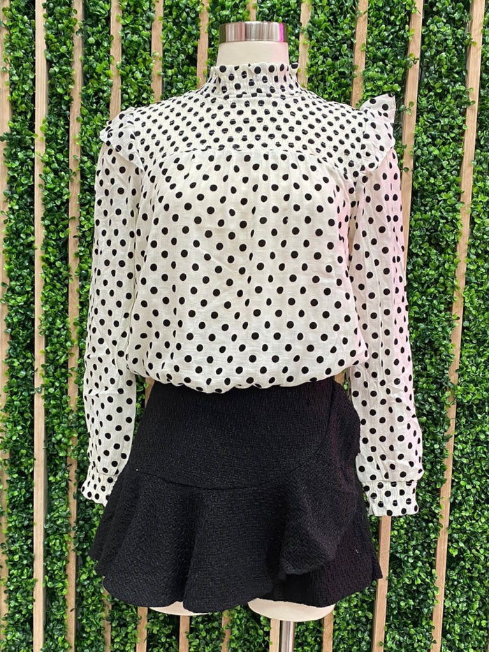 Polka Dot Smocked Long Sleeve Blouse